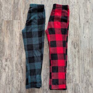 Weekend Edition - Pajama Pants Lounge Fluffy Buffalo Check Red & Green 2 pairs